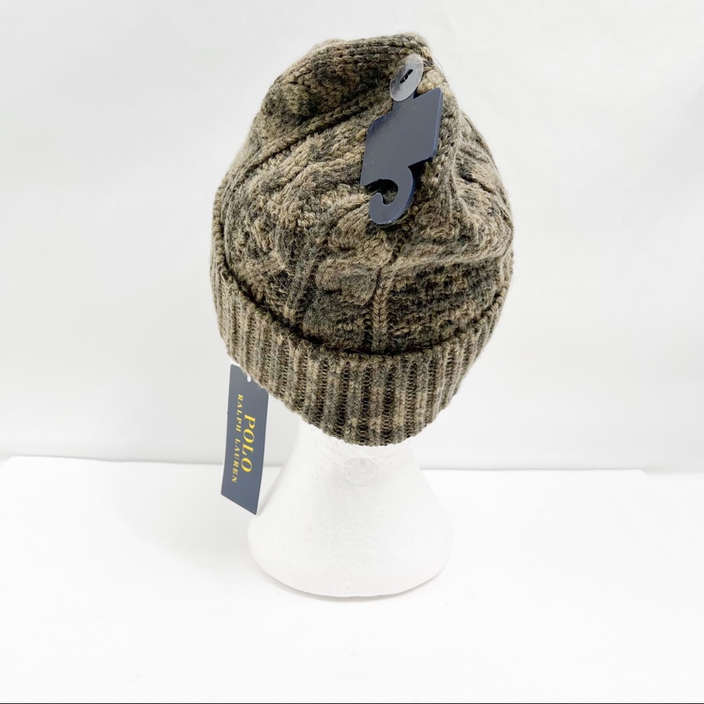 Polo Ralph Lauren OLIVE CAMOUFLAGE CABLE Knit Cap Beanie Hat - Picture 7 of 11